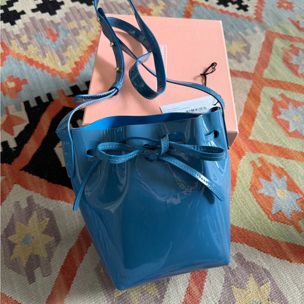 Mansur Gavriel Mini Mini Patent Bucket Crossbody Bag in Sea Blue